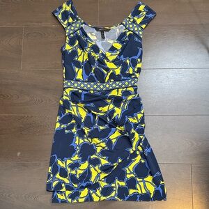 BCBGMaxAzria Blue and Yellow Floral Mini Dress